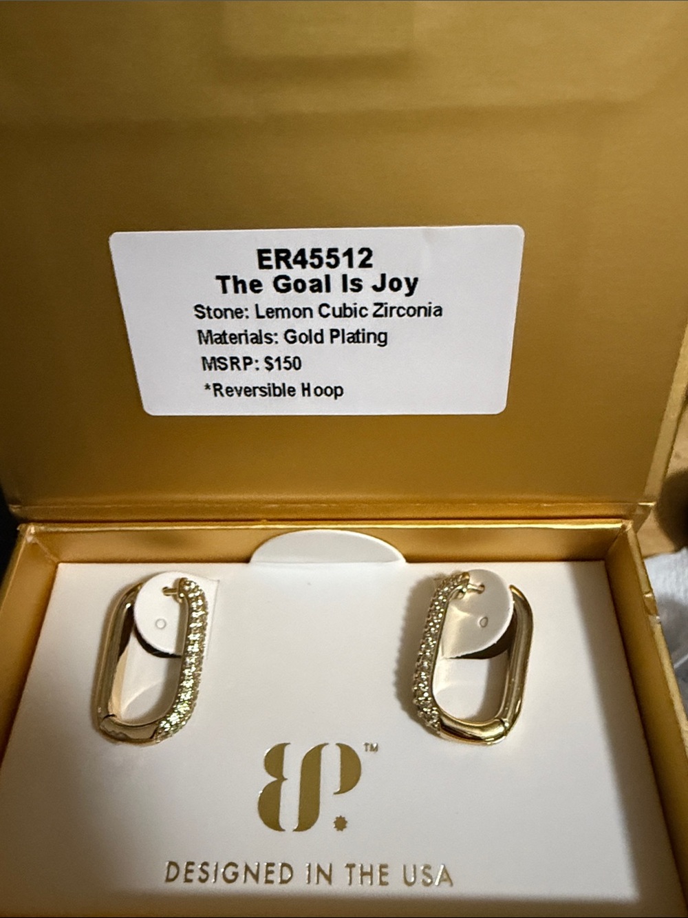 BP “The Goal Is Joy”  charming HoopsLemon Cubic Zirconia Gold Plated Reversible